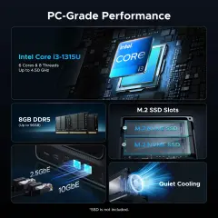 UGREEN 85479 NASync DXP4800 Pro 4 Disk + 2 M.2 Yuvalı Intel Core i3-1315U 8GB DDR5 10GbE + 2.5GbE NAS Depolama Ünitesi