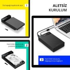 UGREEN 30849 US222 Çepeçevre Koruma 5GB/s Veri Aktarımı 3.5''-2.5'' USB 3.0 Sata Sabit Disk Muhafazası Harici Kablo 1metre