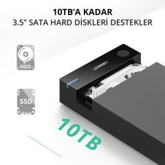 UGREEN 30849 US222 Çepeçevre Koruma 5GB/s Veri Aktarımı 3.5''-2.5'' USB 3.0 Sata Sabit Disk Muhafazası Harici Kablo 1metre