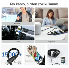 WOYAX by DEJİ WY-C16 Lightning to 3.5mm Aux Kablo Stereo 3.5mm Erkek Kablo Siyah 1.2metre
