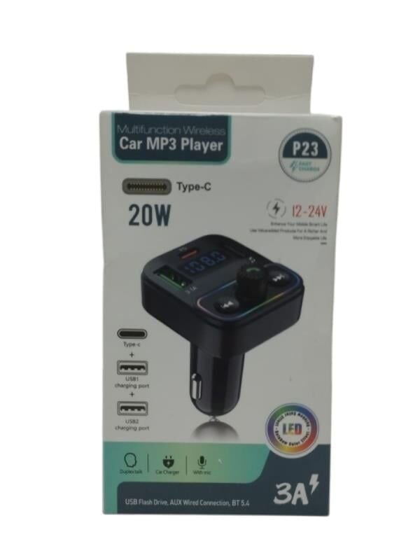 Multifunction Wireless P23 20W 3A Araç Bluetooth BT 5.3 Çağrı Alıcısı Transmitter MP3 Player