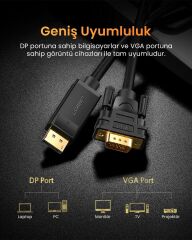 UGREEN 10247 DP105 1080P HD Çözünürlük DisplayPort to VGA Görüntü Aktarma Kablo Siyah 1.5metre - 2