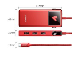 UGREEN 75214 CM888 Q-Pai Pro 7 in 1 USB-C to 3xUSB-A 3.0 Çoklayıcı 1x4K/60Hz HDMI 1xUSB-C PD 100W Şarj Desteği Çok Fonksiyonlu Bağlantı İstasyonu Kırmızı