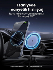 UGREEN 35029 W525 15W MagSafe Araç Kablosuz Şarj Cihazı Grey