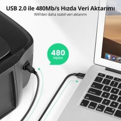 UGREEN 10352 US135 USB-A to USB-B 2.0 Yazıcı Tarayıcı Kablosu Siyah 5metre