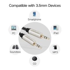 UGREEN 40781 AV125 3.5mm Erkek to 3.5mm Erkek Hi-Fi Stereo Aux Ses Kablo Gümüş Kaplama Bakır Gövde Siyah Pamuklu File 2metre - 2