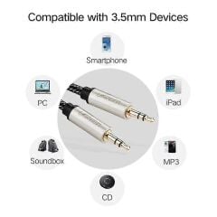 UGREEN 40782 AV125 3.5mm Erkek to 3.5mm Erkek Hi-Fi Stereo Aux Ses Kablo Gümüş Kaplama Bakır Gövde Siyah Pamuklu File 3metre - 2