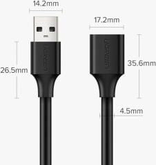 UGREEN 10314 US103 USB-A Erkek to USB-A Dişi 2.0 Uzatma Kablo Siyah 1metre