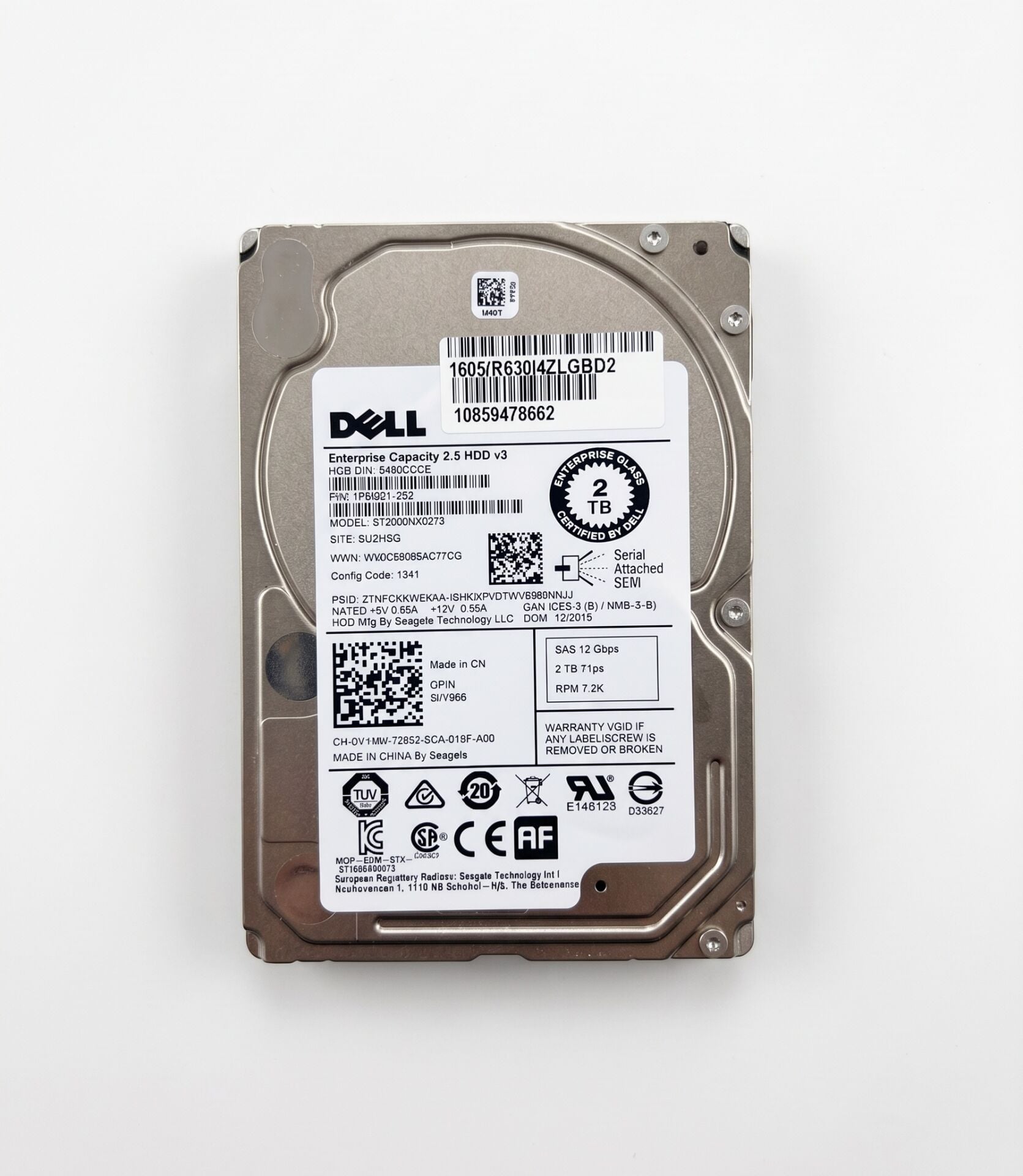 DELL EnterPrise 2TB 7.2K 12G 512E SAS 2.5 inç Server Sunucu Harddisk ST2000NX0273 1FM201-150 0XY986
