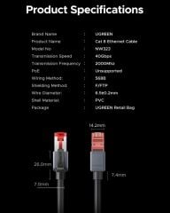 UGREEN 55190 NW323 CAT8 2000MHz 40Gbps Yüksek Ağ Hızı FRP Ethernet Kablo Siyah 5metre