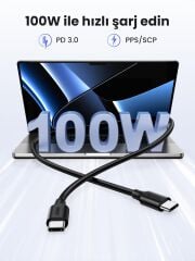 UGREEN 15178 US562 100W PD USB-C to USB-C Hızlı Şarj ve Data Kablo Siyah 2metre - 2
