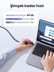 UGREEN 15178 US562 100W PD USB-C to USB-C Hızlı Şarj ve Data Kablo Siyah 2metre