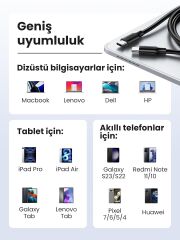 UGREEN 15178 US562 100W PD USB-C to USB-C Hızlı Şarj ve Data Kablo Siyah 2metre