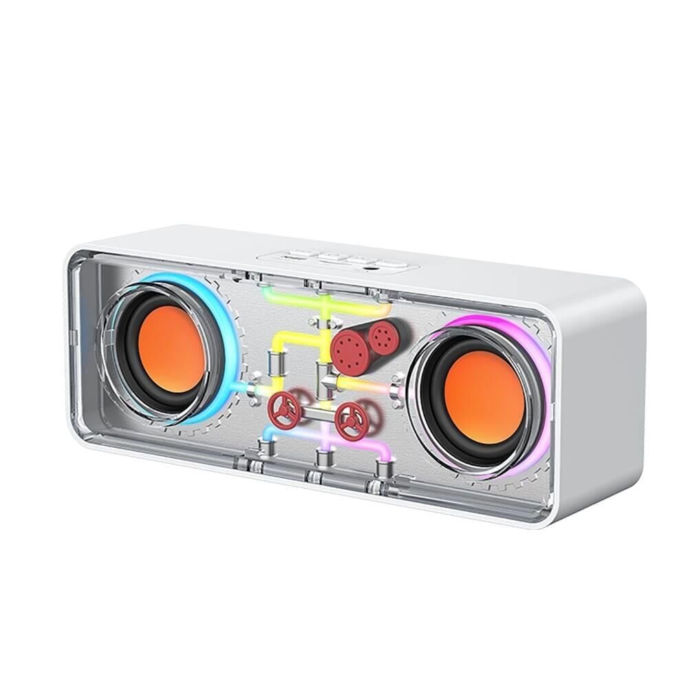 RECCİ RSK-W38 Space Station Serisi RGB Led Işıklı Bluetooth Hoparlör FM Radio Özellikli Beyaz