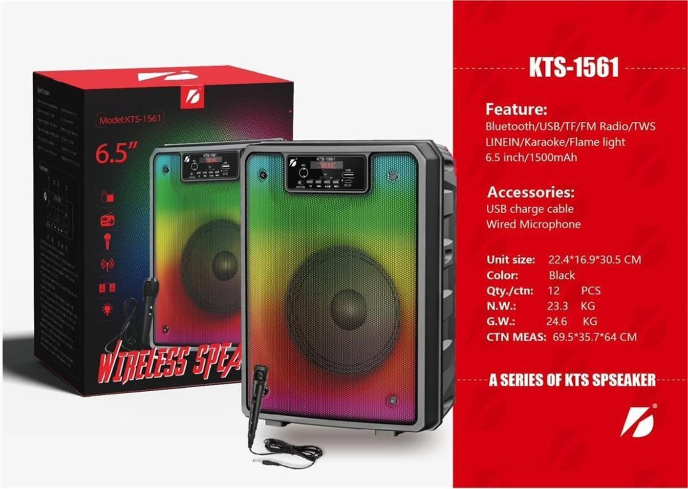 KTS-1561 6.5'' Bluetooth Hoparlör Siyah