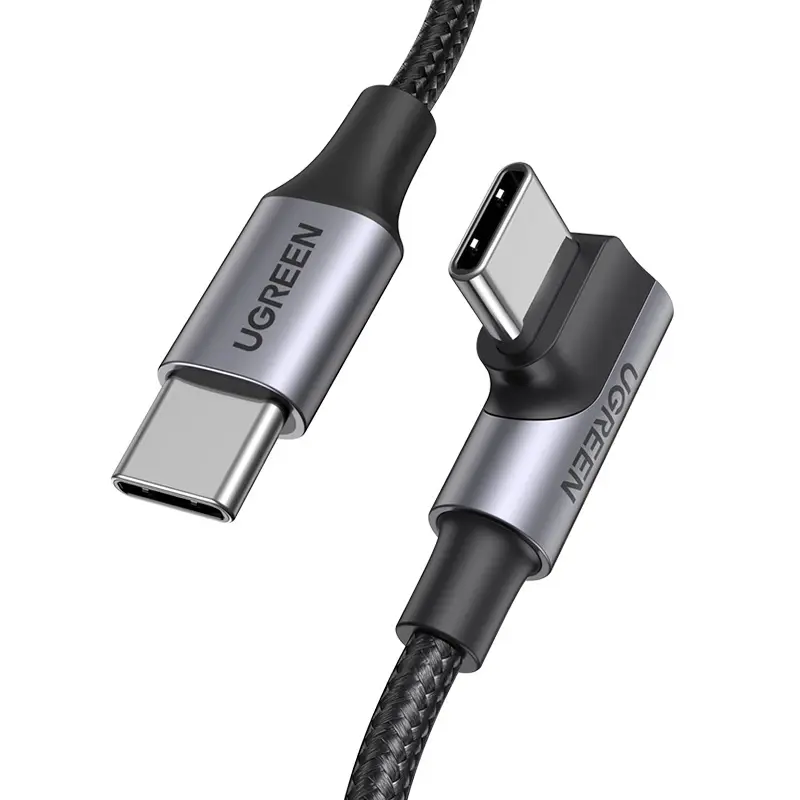 UGREEN 70645 US334 100W PD USB-C to USB-C 90 Derece Açılı L Uçlu Süper Hızlı Şarj Kablo Örgülü 2metre