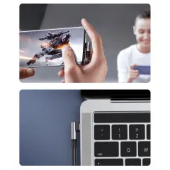UGREEN 70645 US334 100W PD USB-C to USB-C 90 Derece Açılı L Uçlu Süper Hızlı Şarj Kablo Örgülü 2metre