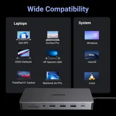 UGREEN 15978 CM681 Revodok Pro 313 13 in 1 USB-C to 2x10Gbps USB-A 3.2 2x5Gbps USB-A 3.0 2x4K HDMI 1x4K DisplayPort 1xRJ45 Gigabit Ethernet 1x3.5mm 1xSD 1xTF Kart Okuyucu 1xUSB-C PD 100W Şarj Çok Fonksiyonlu Bağlantı İstasyonu