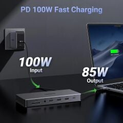 UGREEN 15978 CM681 Revodok Pro 313 13 in 1 USB-C to 2x10Gbps USB-A 3.2 2x5Gbps USB-A 3.0 2x4K HDMI 1x4K DisplayPort 1xRJ45 Gigabit Ethernet 1x3.5mm 1xSD 1xTF Kart Okuyucu 1xUSB-C PD 100W Şarj Çok Fonksiyonlu Bağlantı İstasyonu