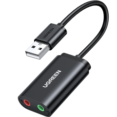 UGREEN 30724 US205 USB 2.0 to 2x3.5mm Stereo Harici Ses Kartı Adaptörü Siyah