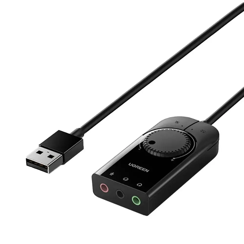 UGREEN 50599 CM129 USB 2.0 to 2x3.5mm Stereo Harici Ses Kartı Adaptörü Siyah 1metre