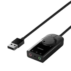 UGREEN 50599 CM129 USB 2.0 to 2x3.5mm Stereo Harici Ses Kartı Adaptörü Siyah 1metre