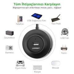 UGREEN 20277 CR106 4 Port Bağlantı Noktalı USB 2.0 HUB Çoklayıcı Siyah 1metre