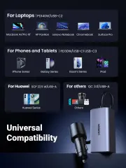 UGREEN 35027 EC706 150W 4 Port 2xUSB-C 30W 1xUSB-C 140W 1xUSB-A 22.5W Gan Araç İçi Hızlı Şarj Aleti