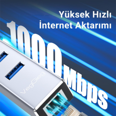 VEGGİEG V-K310 2 in 1 USB-C USB-A 3 Port Bağlantı Noktalı USB-A 3.0 Hub Çoklayıcı 1xRJ45 Gigabit Ethernet Adaptör