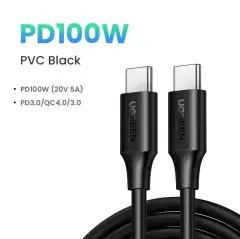 UGREEN 15177 US562 100W PD USB-C to USB-C Hızlı Şarj ve Data Kablo Siyah 1.5metre - 2