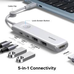 UGREEN 95189 U601 5 in 1 USB-C to 2xUSB-A 2.0 Çoklayıcı 1x4K/60Hz HDMI 1xUSB-C PD 100W Şarj Desteği Çok Fonksiyonlu Bağlantı İstasyonu - 2