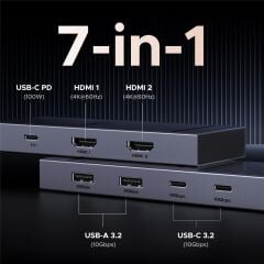 UGREEN 45365 CM880 Revodok Pro 207 7 in 1 USB-C to 2xUSB-A 3.2 Gen2 Çoklayıcı 2x4K/60Hz HDMI 2xUSB-C 10Gbps 1xUSB-C PD 100W Şarj Desteği Çok Fonksiyonlu Bağlantı İstasyonu - 2