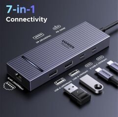 UGREEN 45365 CM880 Revodok Pro 207 7 in 1 USB-C to 2xUSB-A 3.2 Gen2 Çoklayıcı 2x4K/60Hz HDMI 2xUSB-C 10Gbps 1xUSB-C PD 100W Şarj Desteği Çok Fonksiyonlu Bağlantı İstasyonu - 2