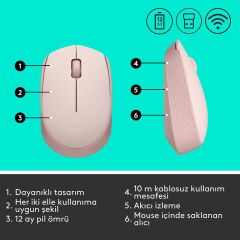 LOGİTECH M171 USB Kablosuz Mouse Gül (910-006865)