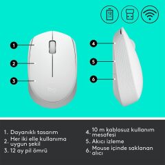 LOGİTECH M171 USB Kablosuz Mouse Beyaz (910-006867)
