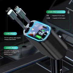 EX M4 5 in 1 3.1A USB-A 3A 2.4A USB-C Çift PD 1xUSB-C 1xLightning Geri Çekilebilir Araç Şarj Aleti - 2