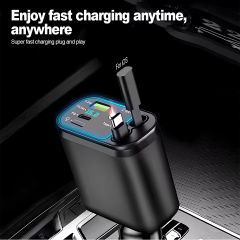 EX M4 5 in 1 3.1A USB-A 3A 2.4A USB-C Çift PD 1xUSB-C 1xLightning Geri Çekilebilir Araç Şarj Aleti