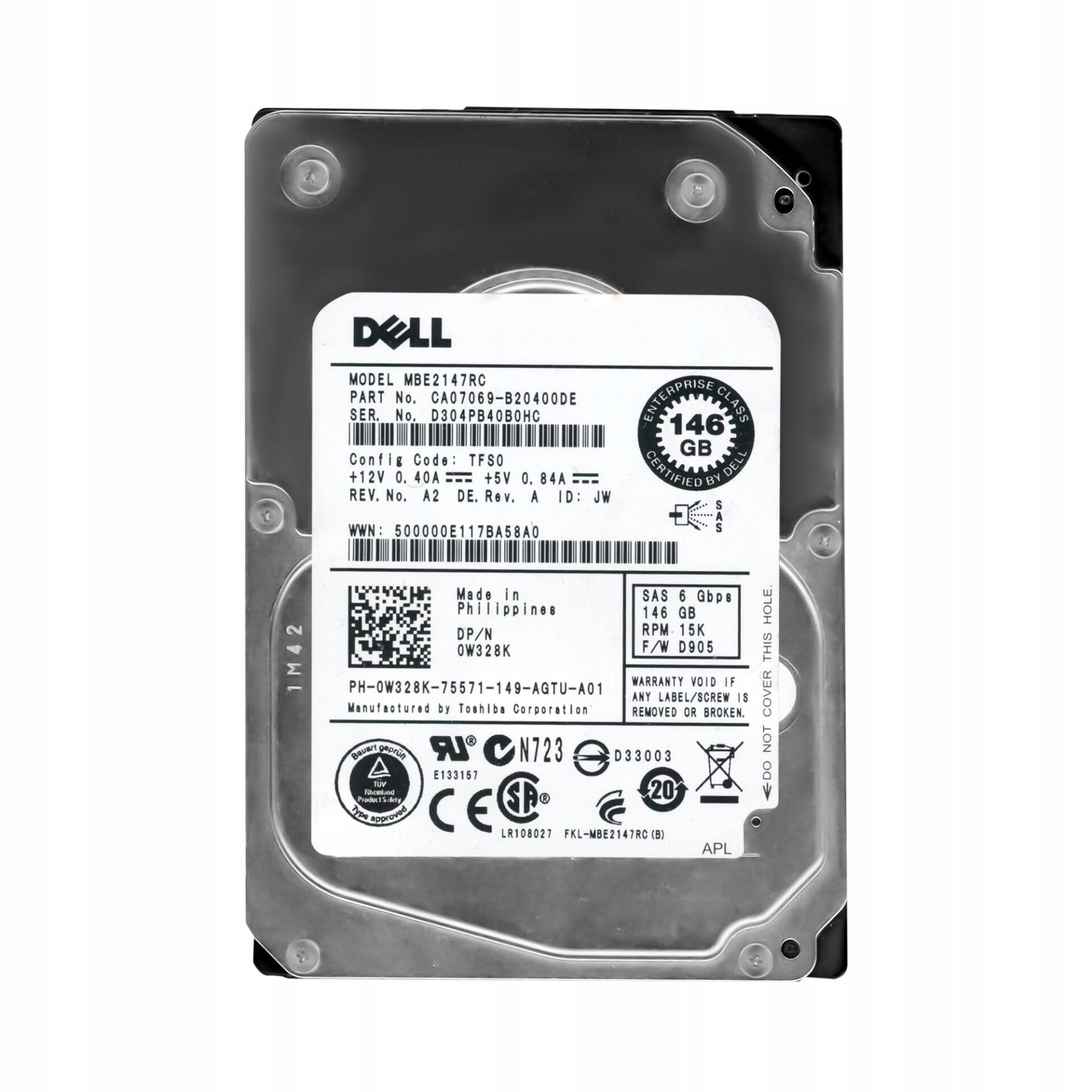 DELL 146GB 15K 6G SAS 2.5'' Server Sunucu Harddisk MBE2147RC 0W328K 06C7TG