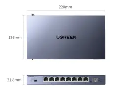 UGREEN 15812 CM754 9 Port Bağlantı Noktalı 2.5Gbps 8xRJ45 2.5GbE 1xSFP+ 2.5G Light Managed Gigabit Ethernet Switch