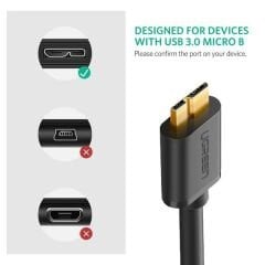 UGREEN 60529 US130 USB-A to Micro-B USB 3.0 Harddisk Kablosu Siyah 1metre - 2