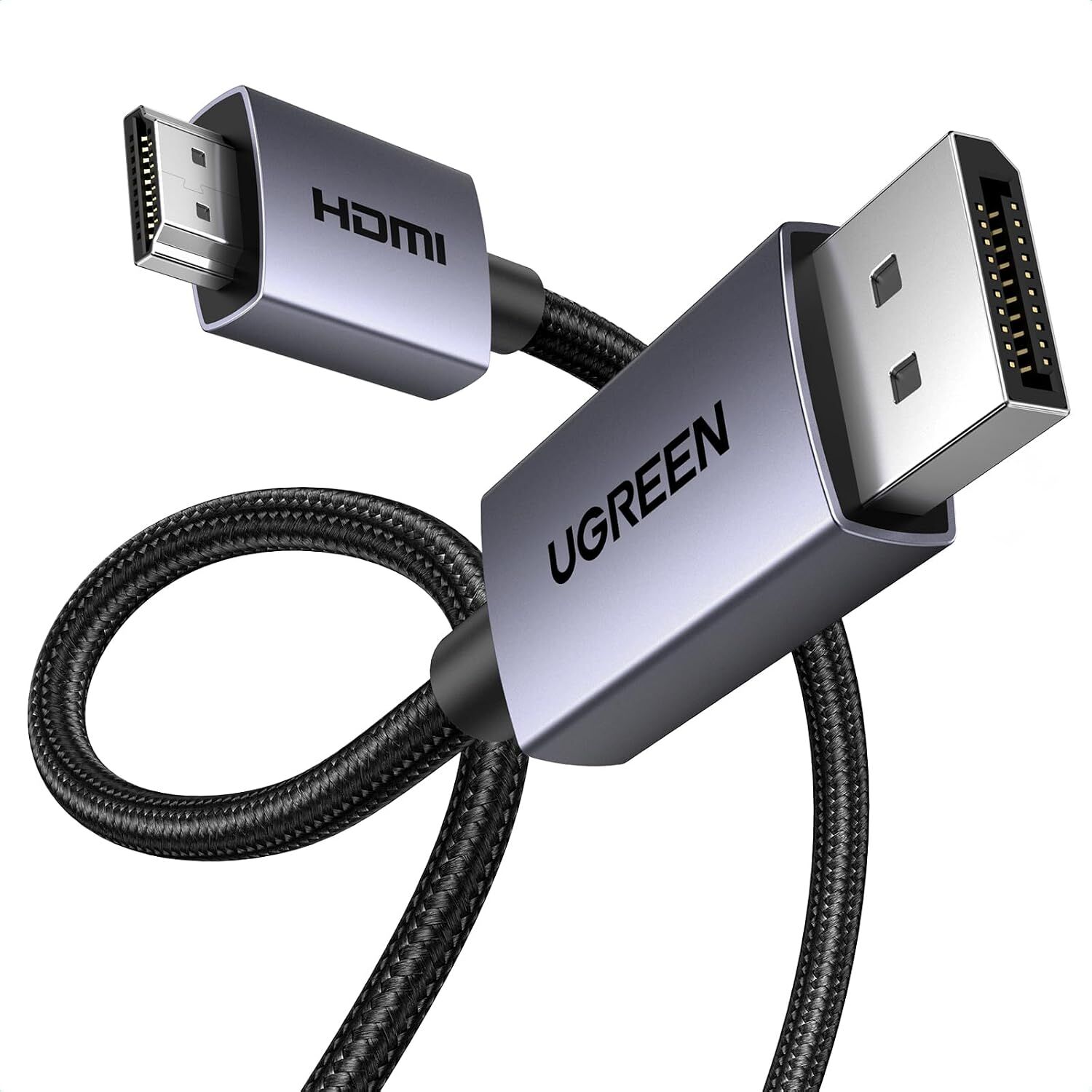 UGREEN 35843 DP125 1080p 120Hz 2K 60Hz 4K 30Hz 10.2Gbps DisplayPort 1.2 Erkek to HDMI 1.4 Erkek Tek Yönlü Görüntü ve Ses Kablosu Örgülü Siyah 3metre