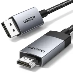 UGREEN 15774 DP119 1080p 240Hz 2K 144Hz 4K 60Hz 18Gbps DisplayPort 1.2 Erkek to HDMI 2.0 Erkek Tek Yönlü Görüntü ve Ses Kablosu Örgülü Siyah 2metre