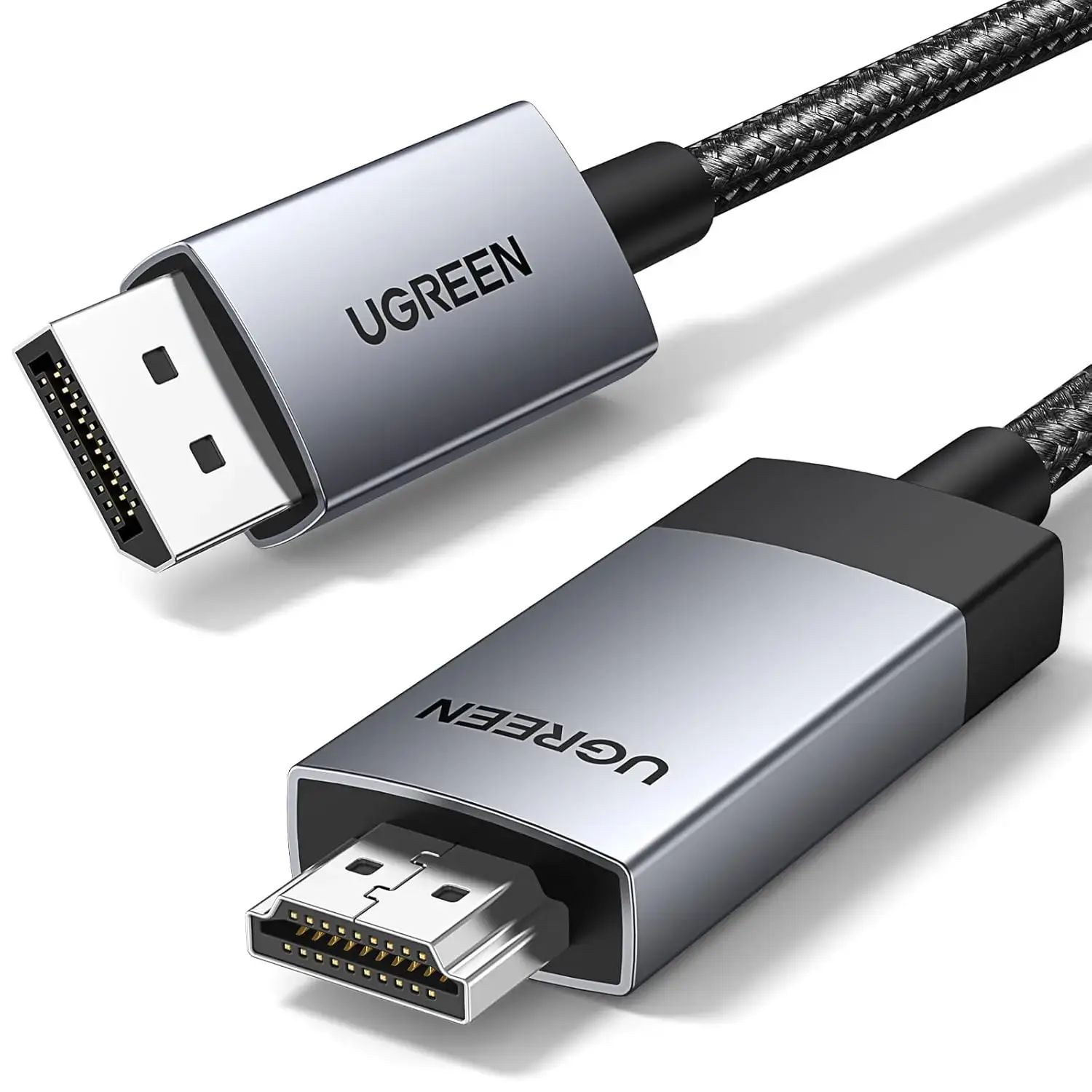 UGREEN 15773 DP119 1080p 240Hz 2K 144Hz 4K 60Hz 18Gbps DisplayPort 1.2 Erkek to HDMI 2.0 Erkek Tek Yönlü Görüntü ve Ses Kablosu Örgülü Siyah 1metre