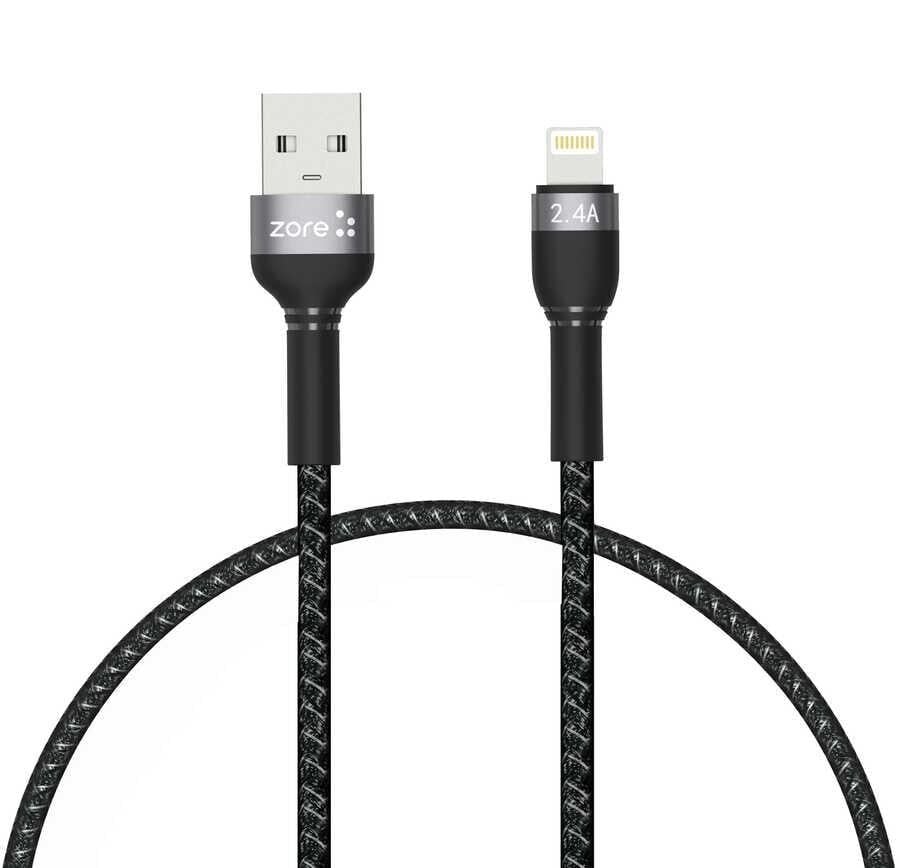 ZORE Shira Lightning 2.4A 12W USB Şarj Kablosu Siyah 30cm