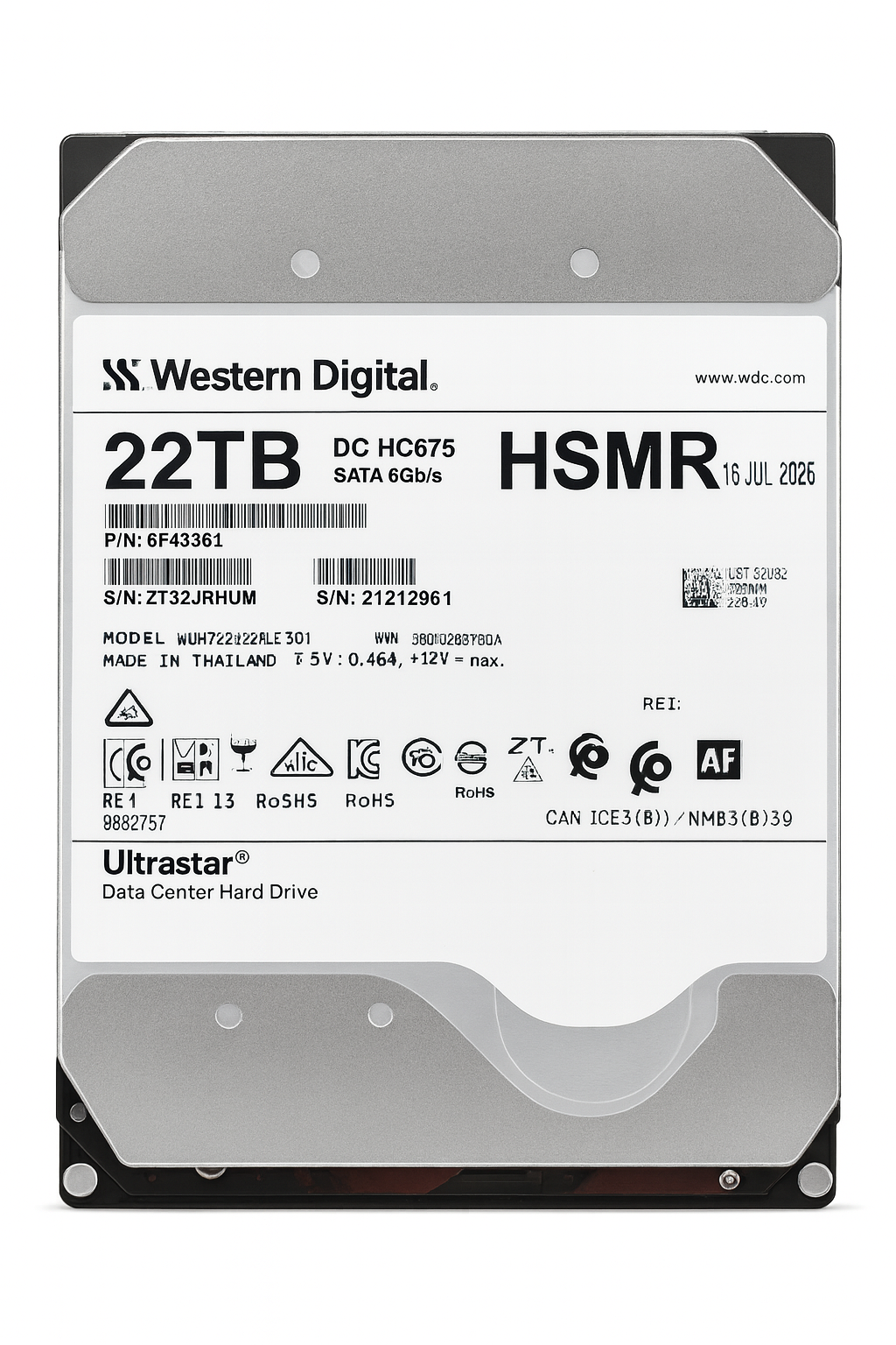 WESTERN DİGİTAL Ultrastar DC HC675 22TB 7200rpm 256MB 6G Sata 3.5'' Harddisk 0F48261 WXH722422ALE601