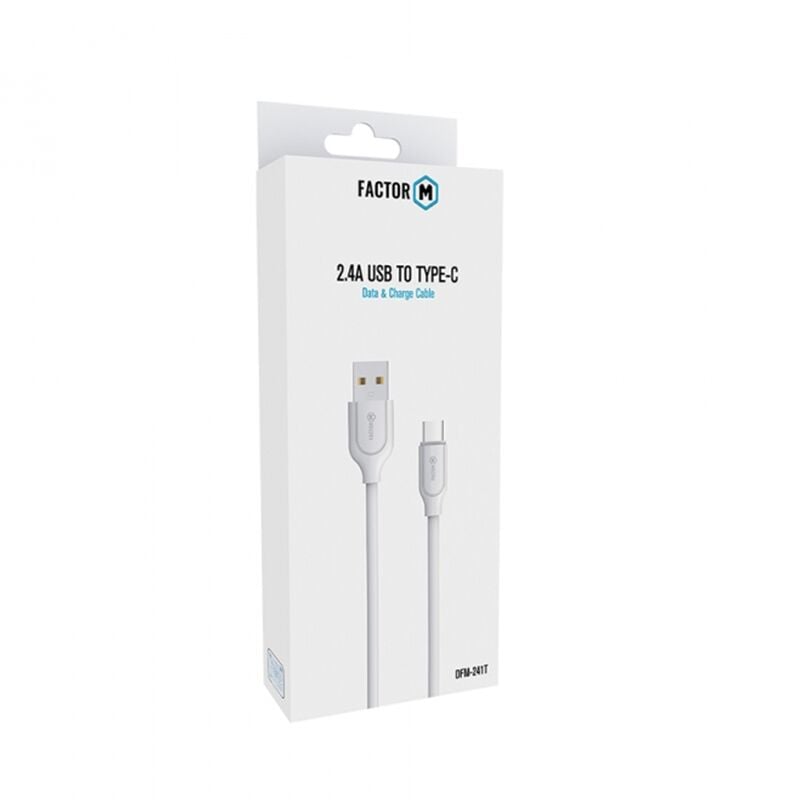 FACTOR-M DFM-241T 2.4A Type-C to USB Şarj Kablosu Beyaz 1metre
