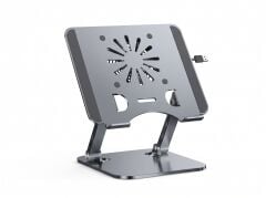 EX V3.3 USB Fanlı Yükseklik ve Açı Ayarlanabilir Katlanabilir 16 inç Alüminyum Notebook Soğutucu Stand Gümüş
