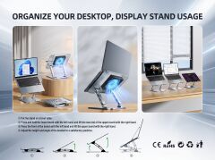 EX V3.3 USB Fanlı Yükseklik ve Açı Ayarlanabilir Katlanabilir 16 inç Alüminyum Notebook Soğutucu Stand Gümüş