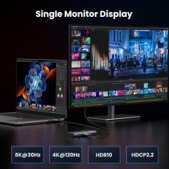 UGREEN 15852 CM498 Revodok 6 in 1 USB-C to 2xUSB-A 3.0 Çoklayıcı HDMI 4K 60Hz HDMI 8K 30Hz USB-C 3.0 5Gbps USB-C PD 100W Şarj Desteği Çok Fonksiyonlu Bağlantı İstasyonu