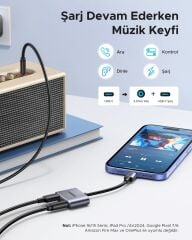UGREEN 60164 CM231 2 in 1 USB-C to 3.5mm Aux 24bit 96kHz DAC PD Hızlı Şarj Ses Adaptörü Gri 10cm - 2